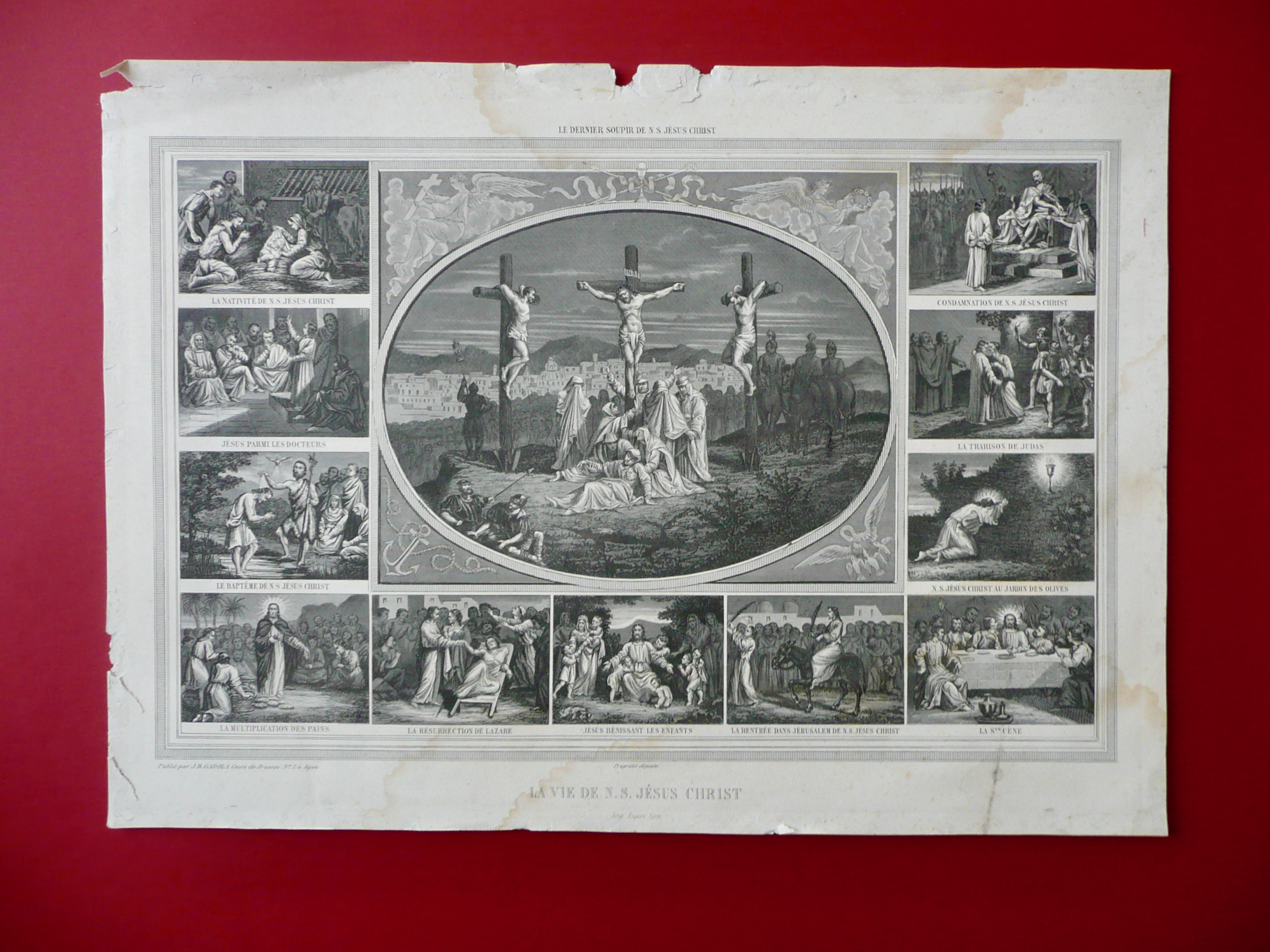 Incisione Vita di Ges˘ Cristo Crocifissione Gadola Lyon Fugere Met‡ …