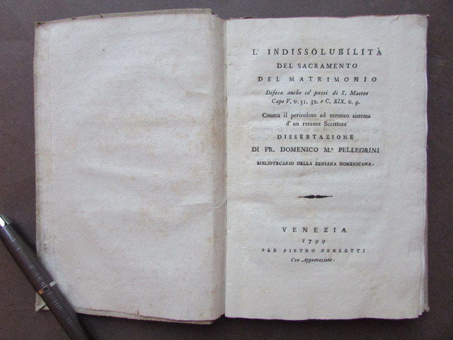 Indissolubilit‡ Sacramento Matrimonio Pellegrini Antilluminismo Venezia 1799