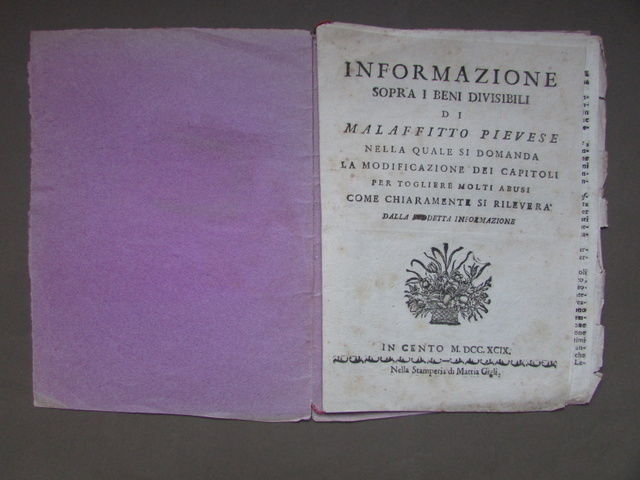 Informazione Beni Divisibili Malaffitto Pievese Cento 1799 Gigli Stampa
