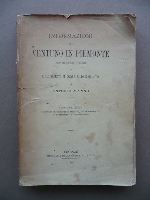 Informazioni Ventuno In Piemonte Carlo Alberto Manno Risorgimento 1879 Storia