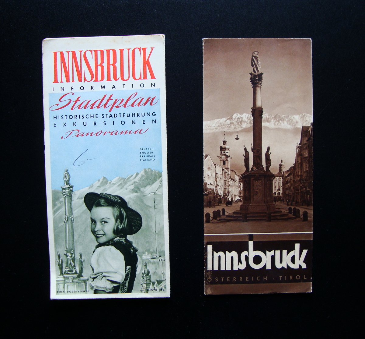 Innsbruck due pieghevoli informazioni panorama piantina 1933 Photo Lobl Turismo