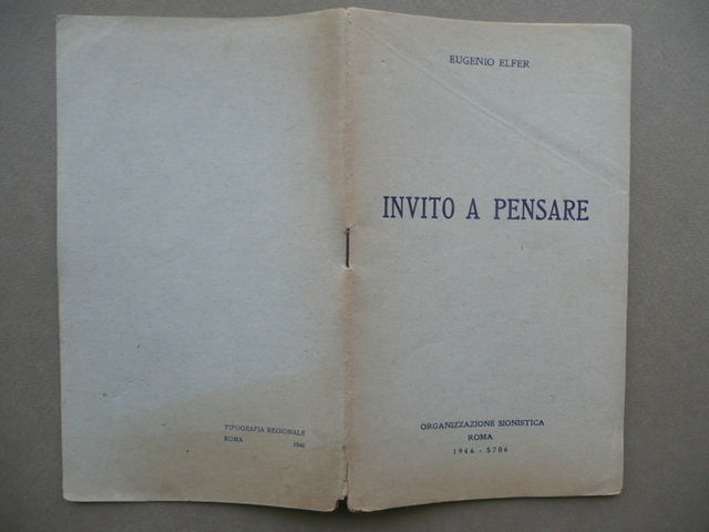 Invito A Pensare Eugenio Elfer Organizzazione Sionistica Roma 1946 Israele …
