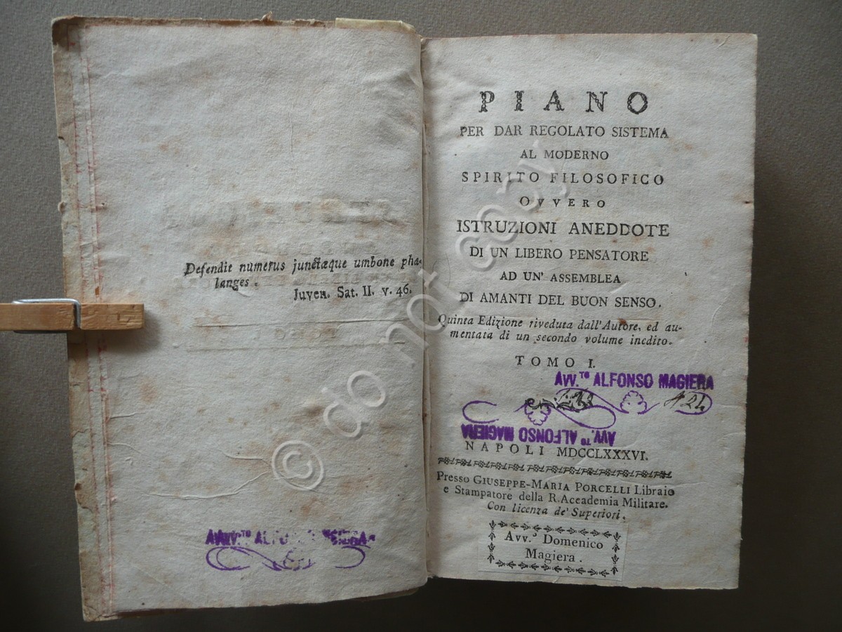 Istruzioni Aneddote di un Libero Pensatore Zaguri Porcelli Napoli 1786 …