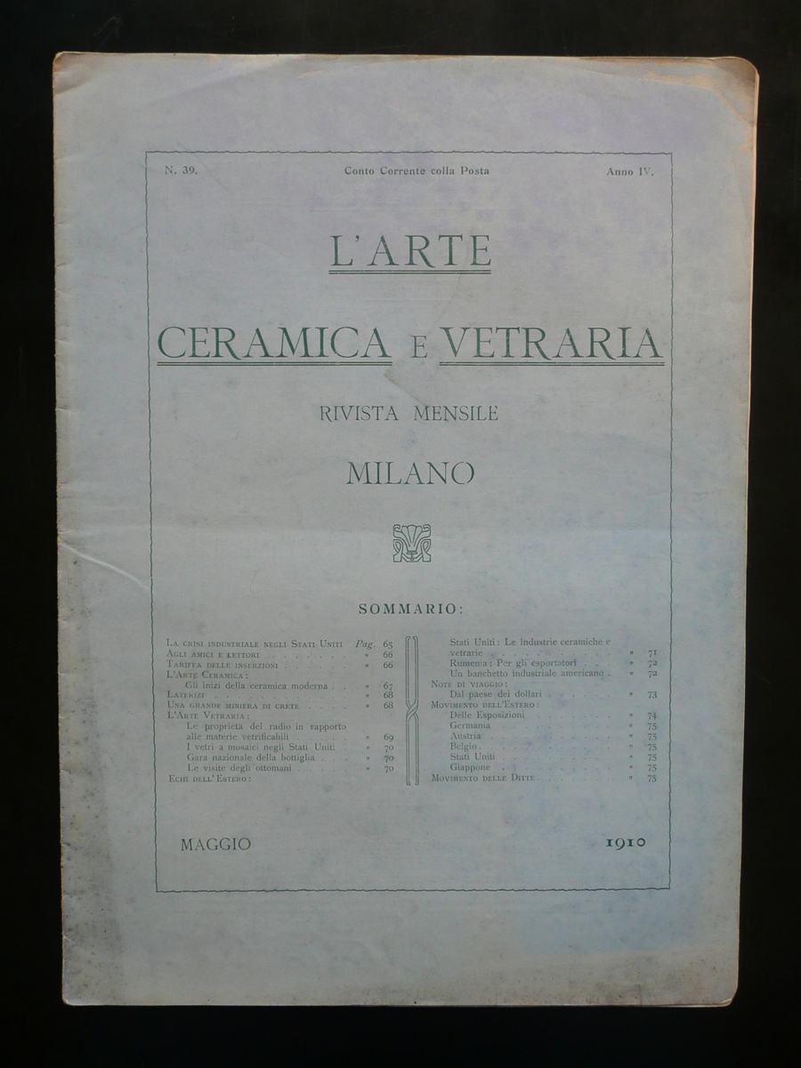 L'Arte Ceramica e Vetraria Rivista Mensile Milano Anno IV Num. …