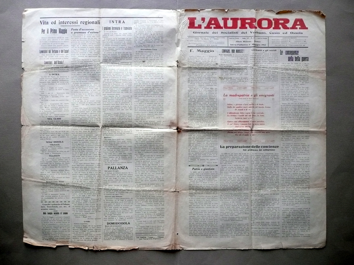 L'Aurora Giornale dei Socialisti del Verbano Cusio Ossola Anno XIV …