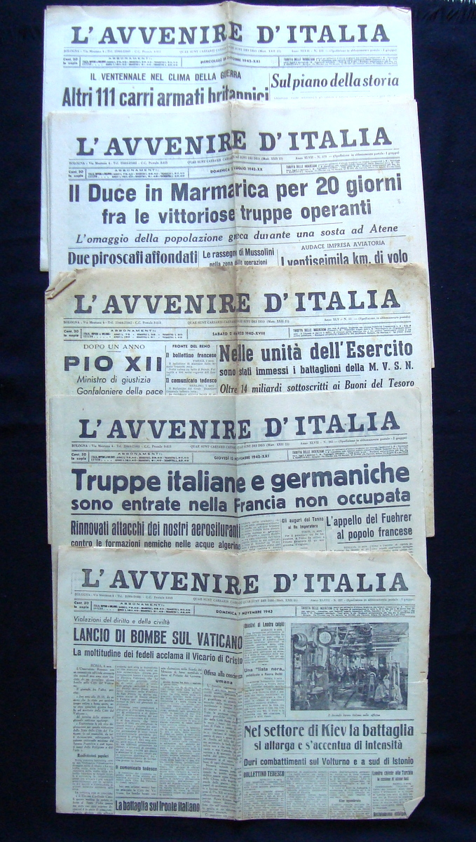 L'Avvenire d'Italia cinque numeri 1940 1941 1942 1943 Marmarica MVSN …