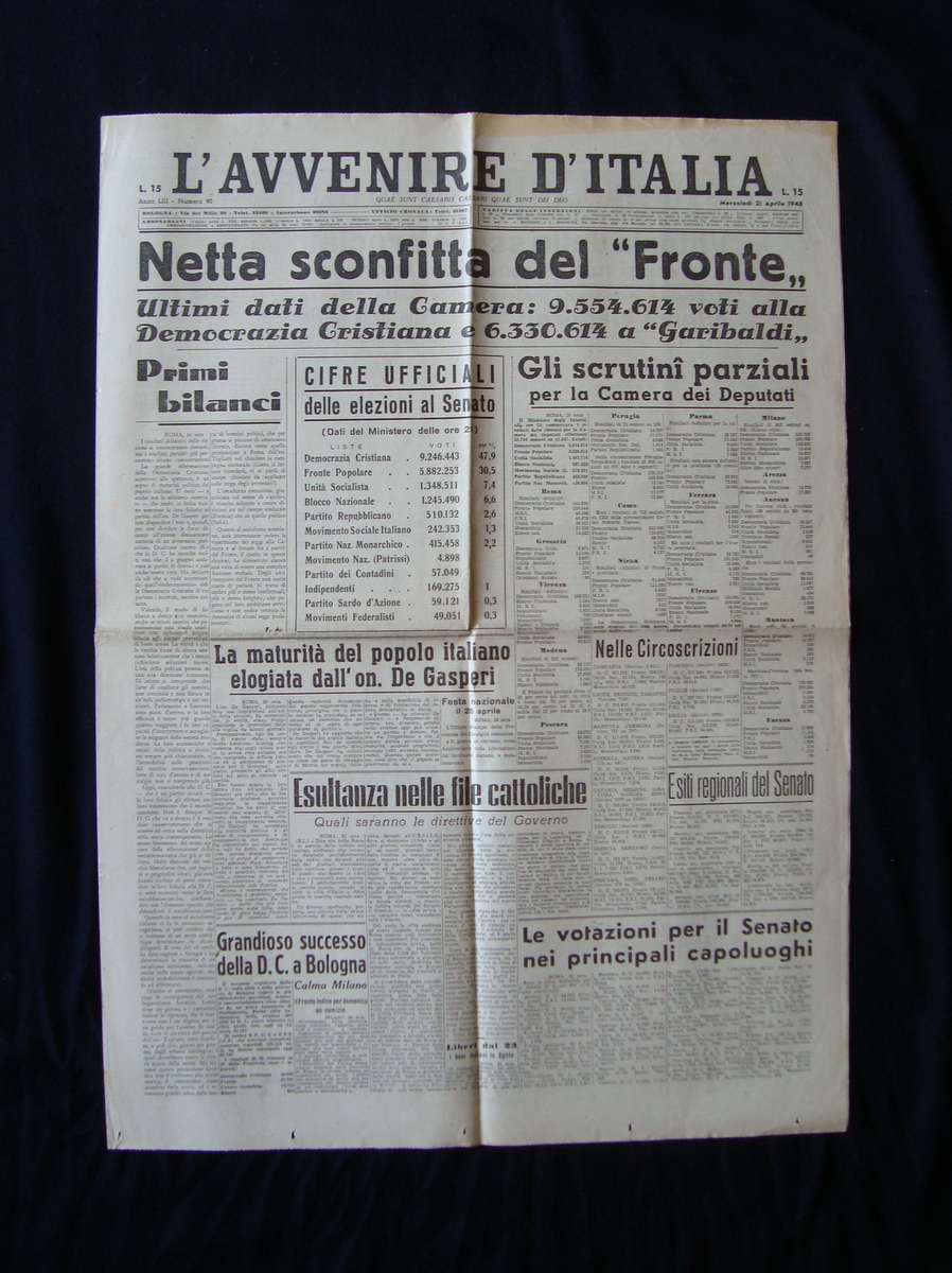 L' Avvenire d'Italia Sconfitta del Fronte Anno LIII N 90 …