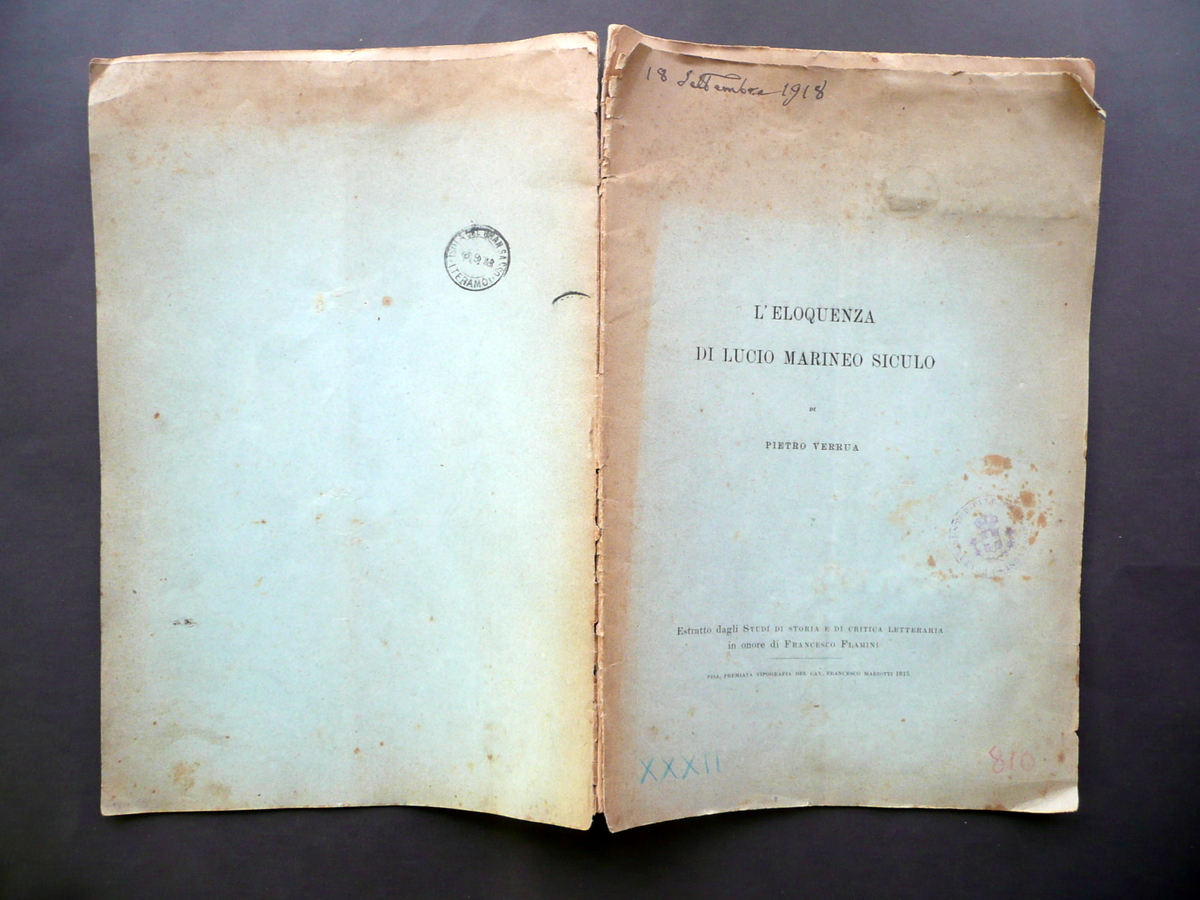 L'Eloquenza di Lucio Marineo Siculo Pietro Verrua Mariotti Pisa 1915 …