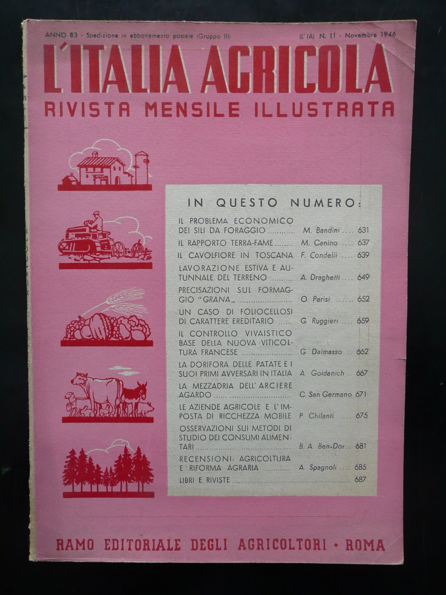 L'Italia Agricola Rivista Anno 83 N.11 1946 Precisazioni sul Formaggio …