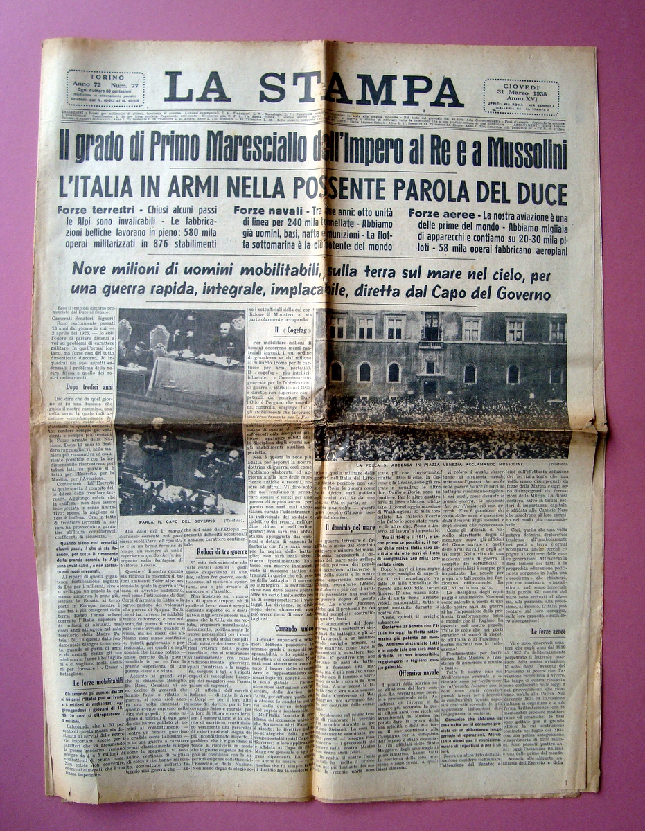 L'Italia in armi nella possente parola del ,Duce in prima …
