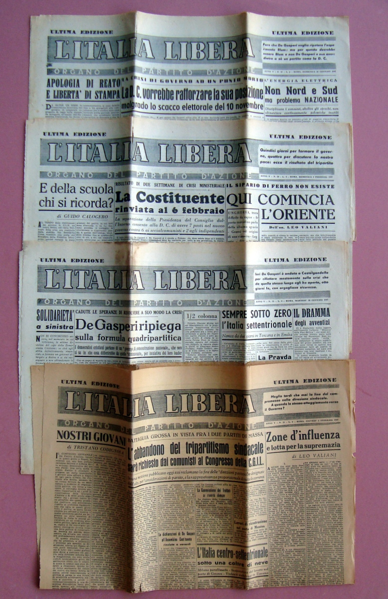 L'Italia Libera 4 giornali 1947 Partito d'Azione N 31 23 …