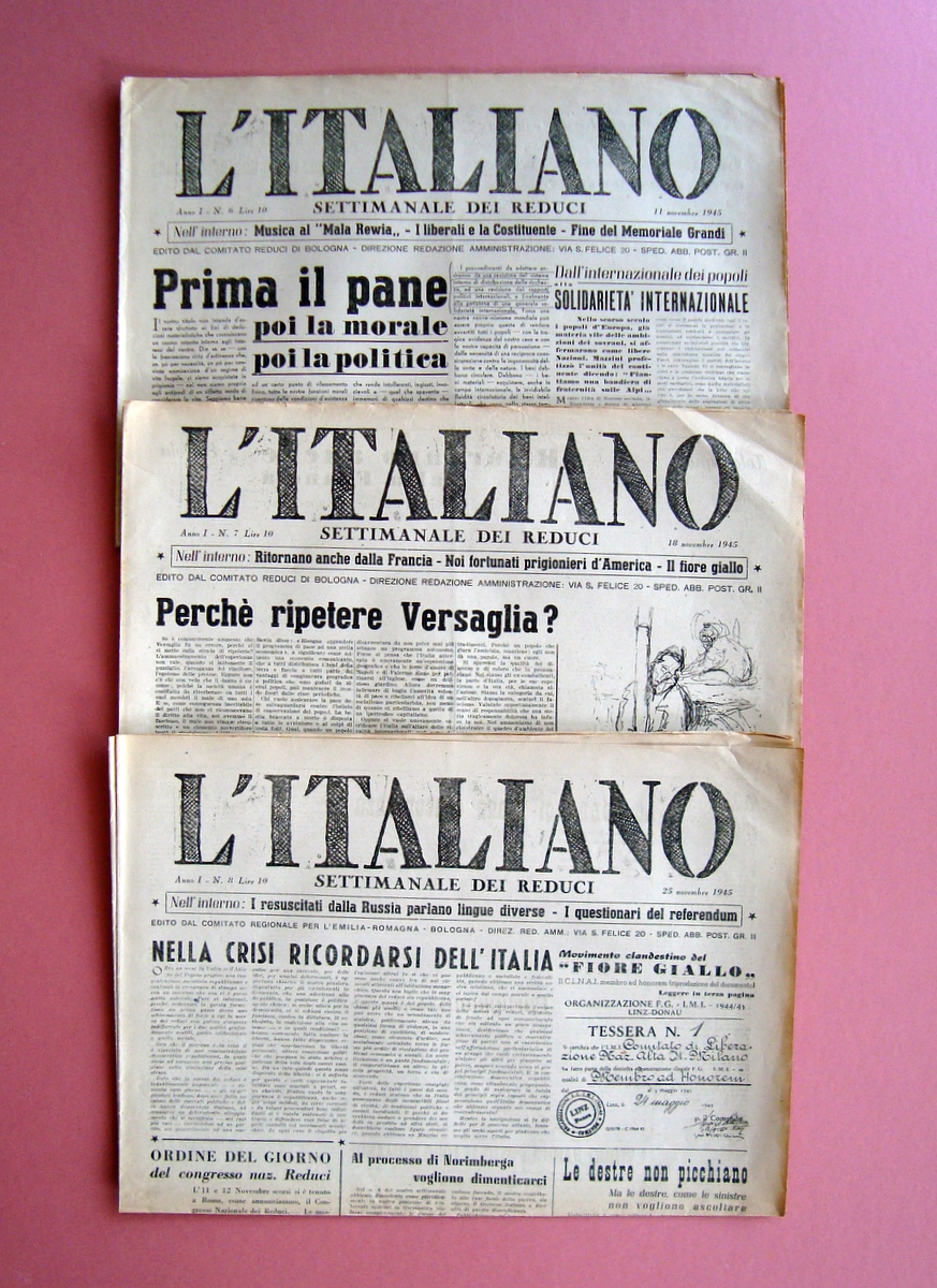 L'Italiano dei settimanale Reduci 3 numeri 6-7-8 1945 Anno I …