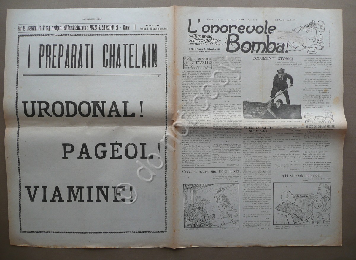 L'Onorevole Bomba! Settimanale Satirico Politico Anno 1 N.17 Roma 24/4/1921