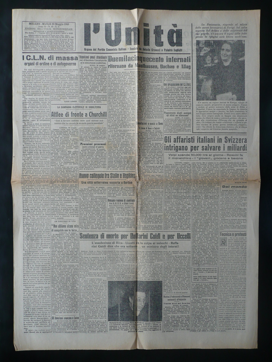 L'Unit‡ Anno 22 N.43 29/5/1945 Ritorno Internati Condanna di Buffarini …