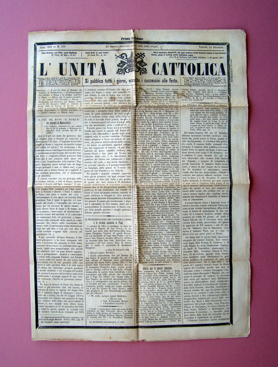 L'Unit‡ Cattolica Anno 1880 Alfonso Capecelatro Vescovo Capua Elezione