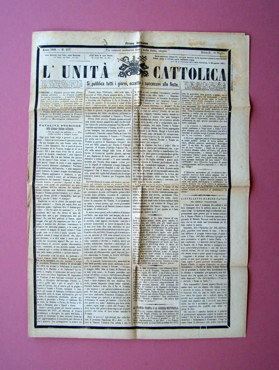 L'Unit‡ Cattolica Anno 1889 Drammi Superstizione a Napoli Gioco Lotto