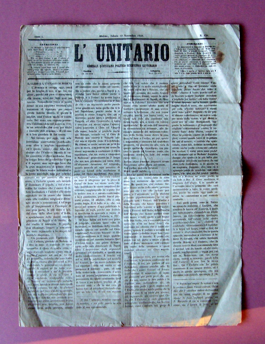 L'Unitario Novembre 1860 N 130 Vittorio Emanuele Capua Garigliano proclama
