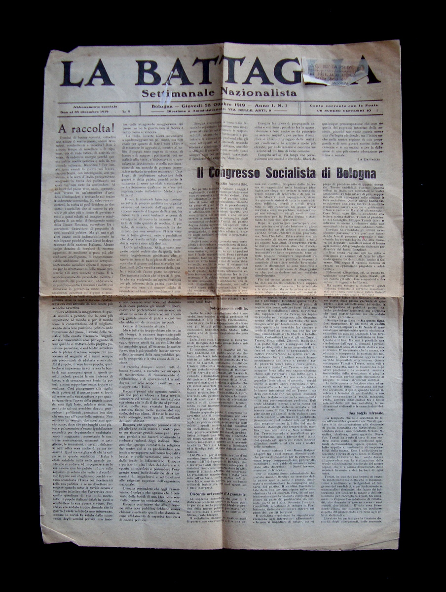 La Battaglia Settimanale Nazionalista Anno I n 1 23/10/1919 Fiume