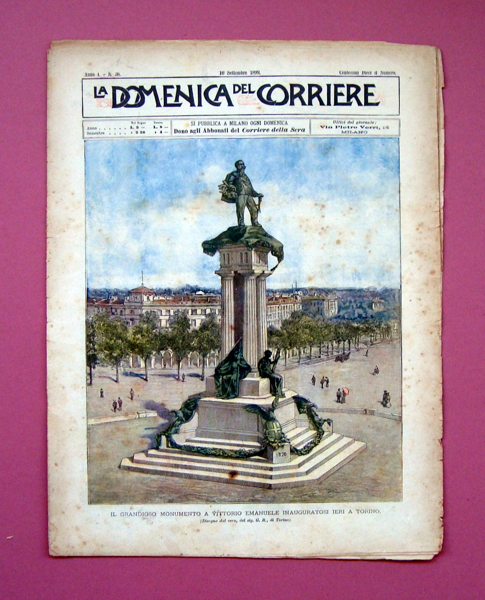 La Domenica del Corriere 1899 Monumento Vittorio Emanuele Bersaglieri ciclisti