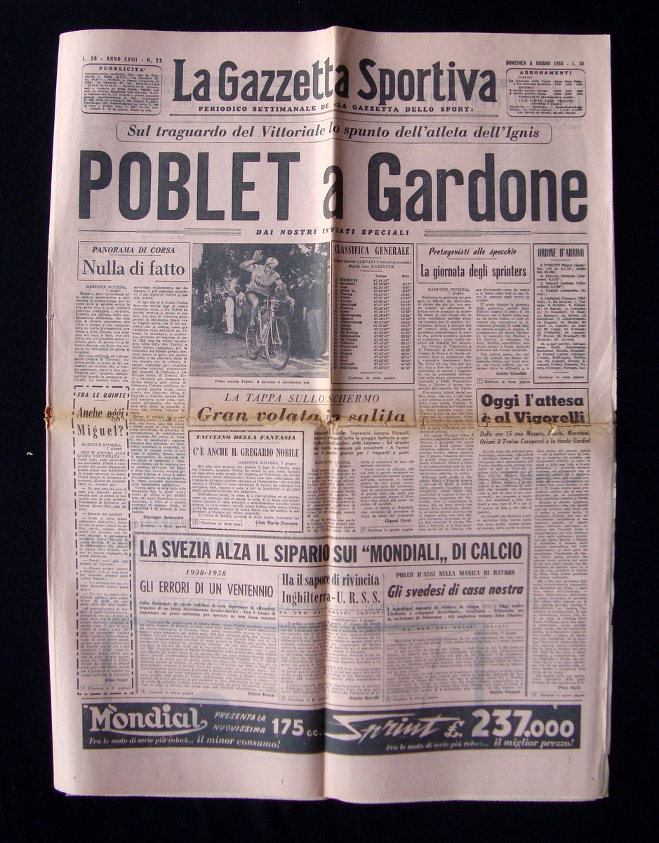 La Gazzetta Sportiva n.23 8 Giugno 1958 Poblet a Gardone …