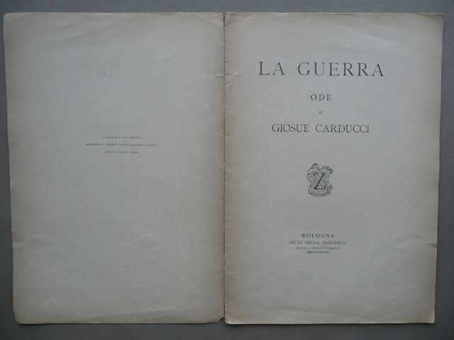 La Guerra Ode Di GiosuË Carducci Zanichelli Bologna 1891 Poesia …