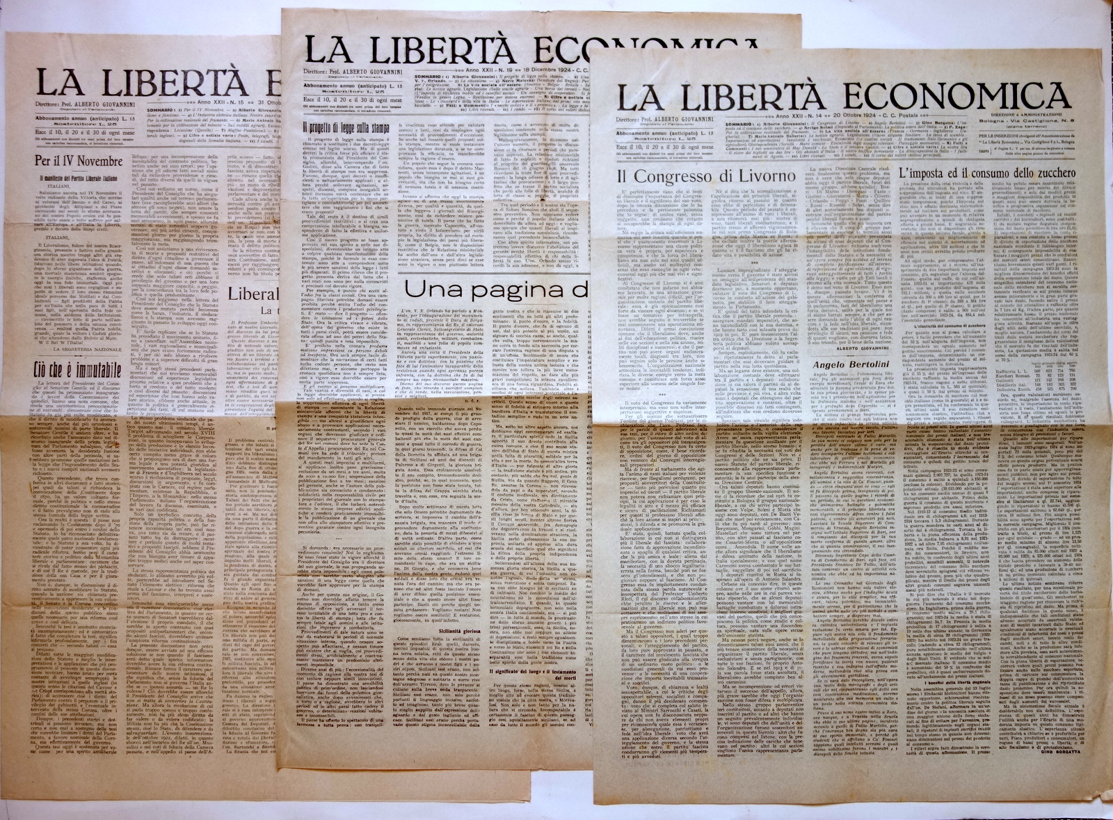 La Libert‡ Economica Anno XXII N.14-15-19 3 Numeri Bologna 1924 …