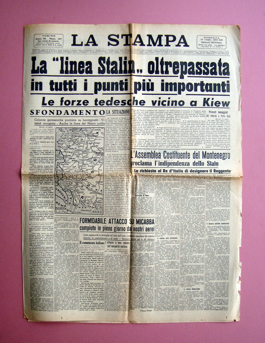 La linea Stalin oltrepassata Sfondamento La Stampa 13/7/1941