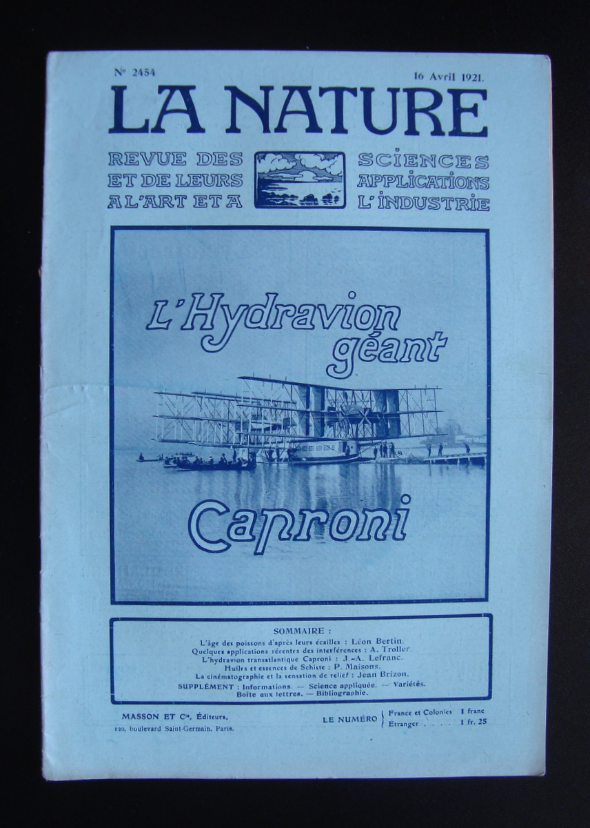 La Nature rivista francese N. 2454 16 Aprile 1921 L'Hydraviom …