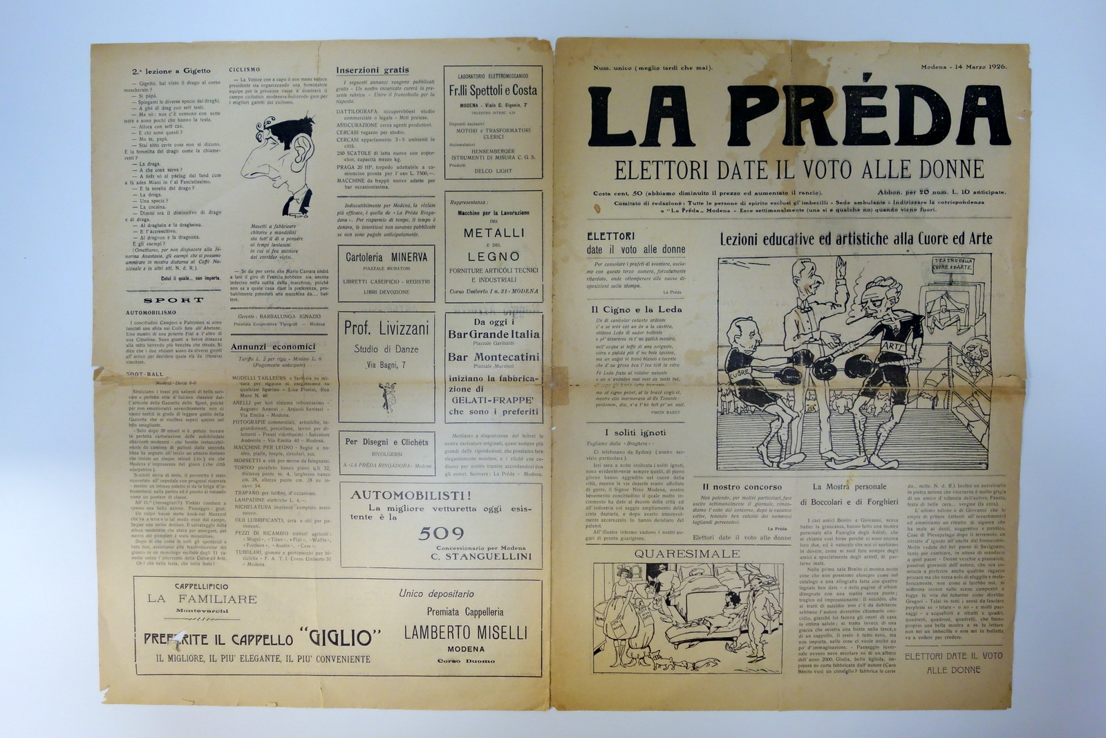 La Preda Giornale Numero Unico Modena 14/3/1926 Illustrato Voto alle …