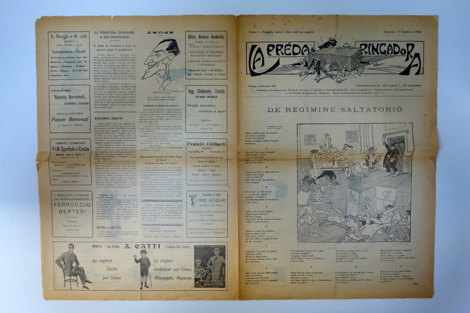 La Preda Ringadora Giornale Modena 1926 Num. Unico Pubblicità Auto …