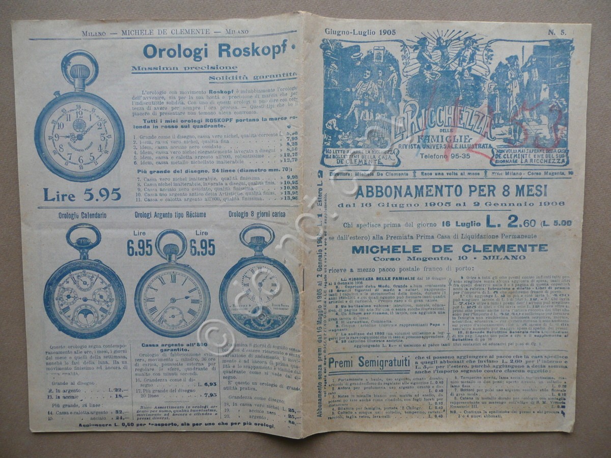 La Ricchezza delle Famiglie Rivista Catalogo De Clemente Milano 1905 …