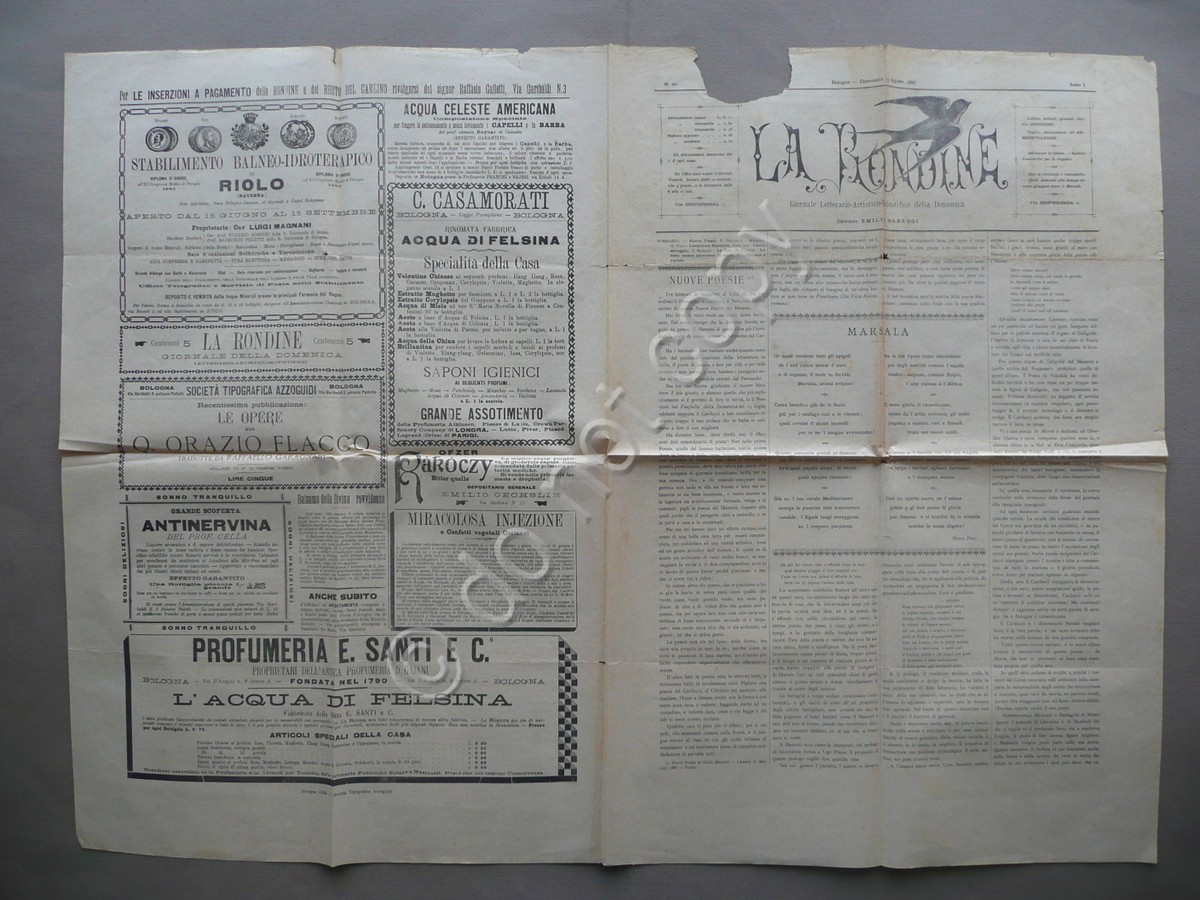 La Rondine Giornale Anno I N.20 Bologna 1886 Letteratura Poesia …