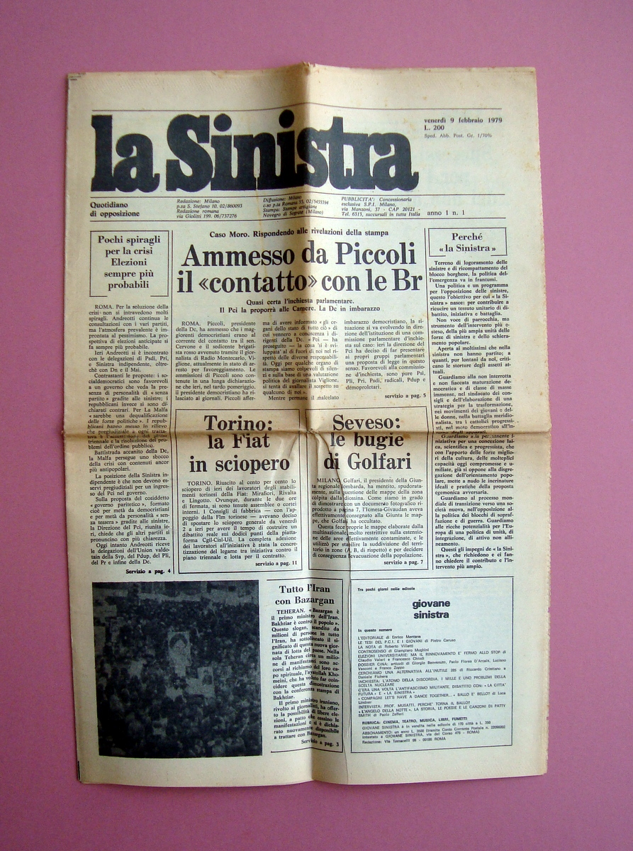 La Sinistra Anno 1 Numero 1 9 Febbraio 1979 quotidiano …