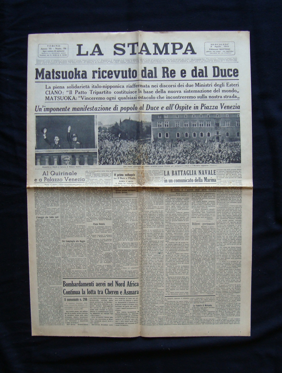La Stampa Anno 75 2 Aprile 1941 in prima Matsuoka …