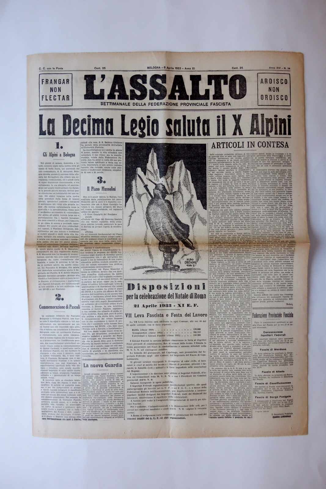 La X Legio saluta il X Alpini l'Assalto Bologna 8/4/1933 …