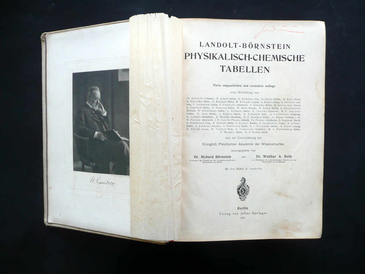 Landolt Bornstein Phtsikalisch Chemische Tabellen Springer Berlin 1912 Chimica
