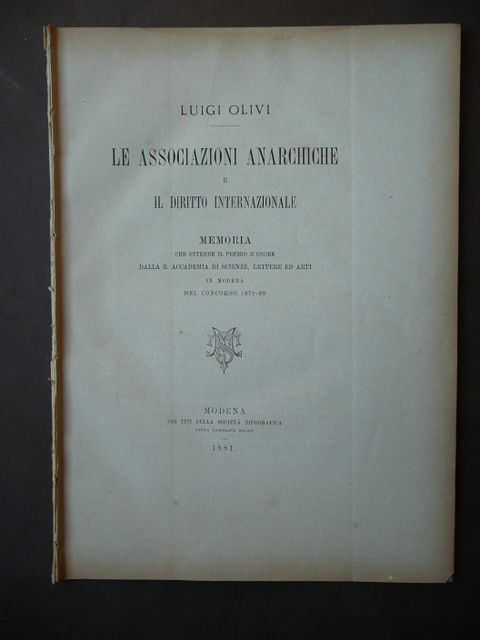 Le Associazioni Anarchiche e il Diritto Internazionale Memoria Olivi 1881 …
