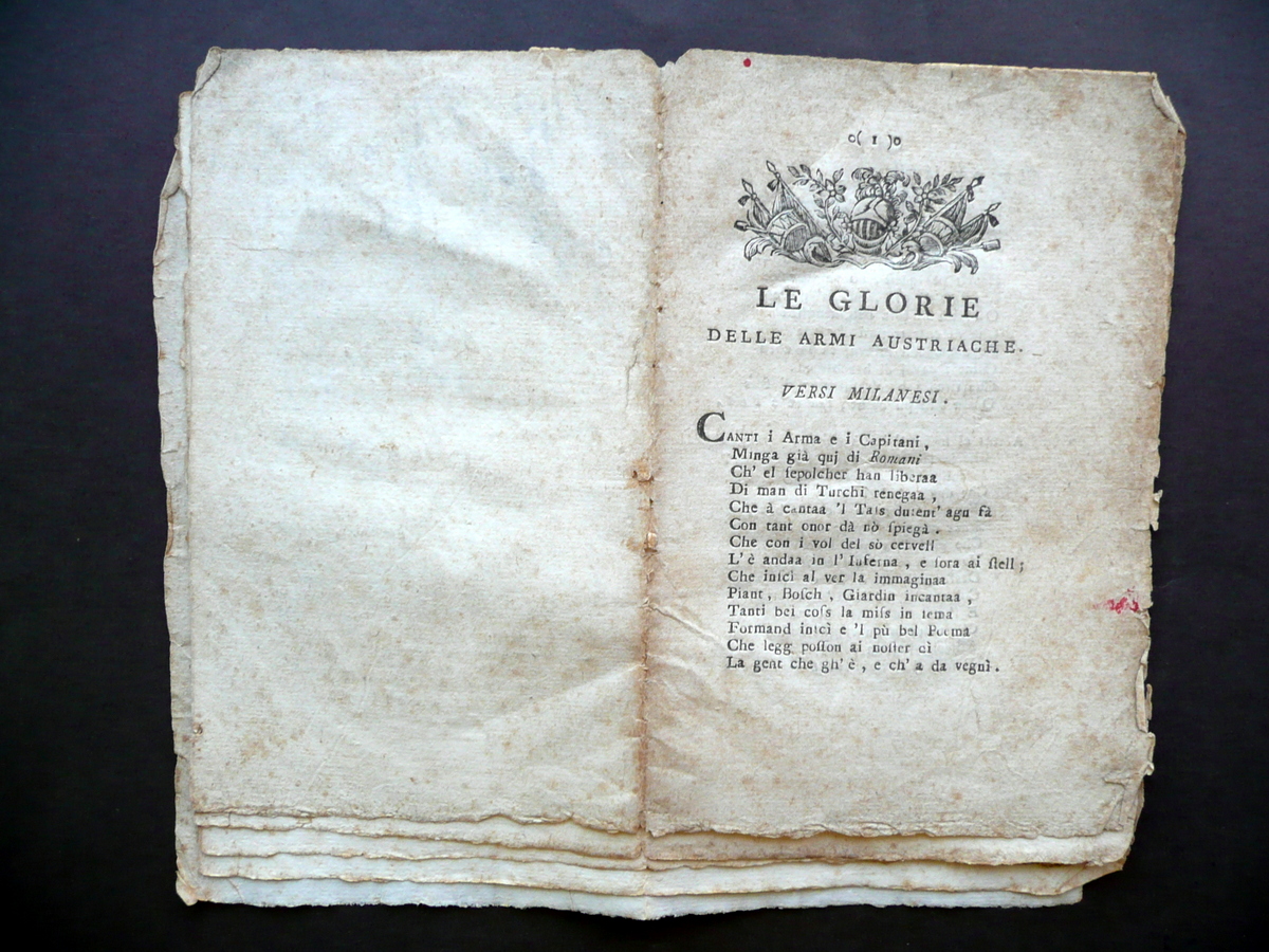 Le Glorie delle Armi Austriache Versi Milanesi Pogliani 1793 Dialetto …