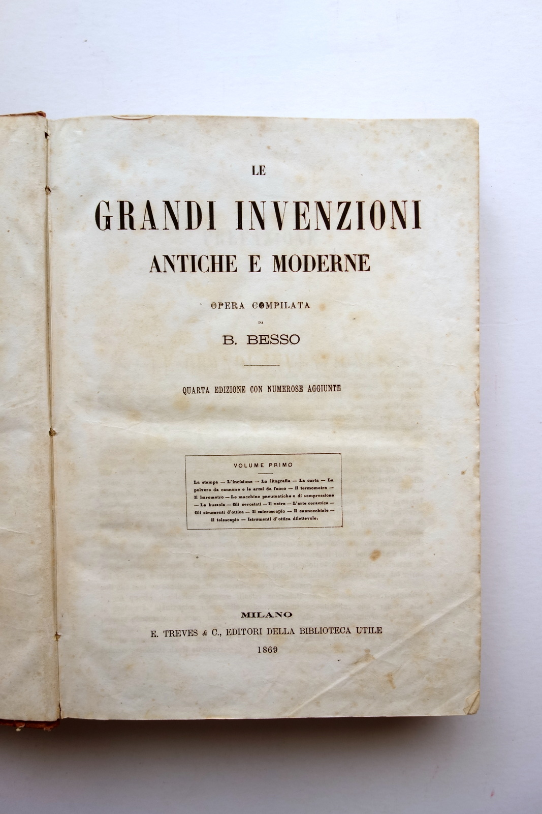 Le Grandi Invenzioni Antiche e Moderne Besso Biblioteca Utile 1869-71 …