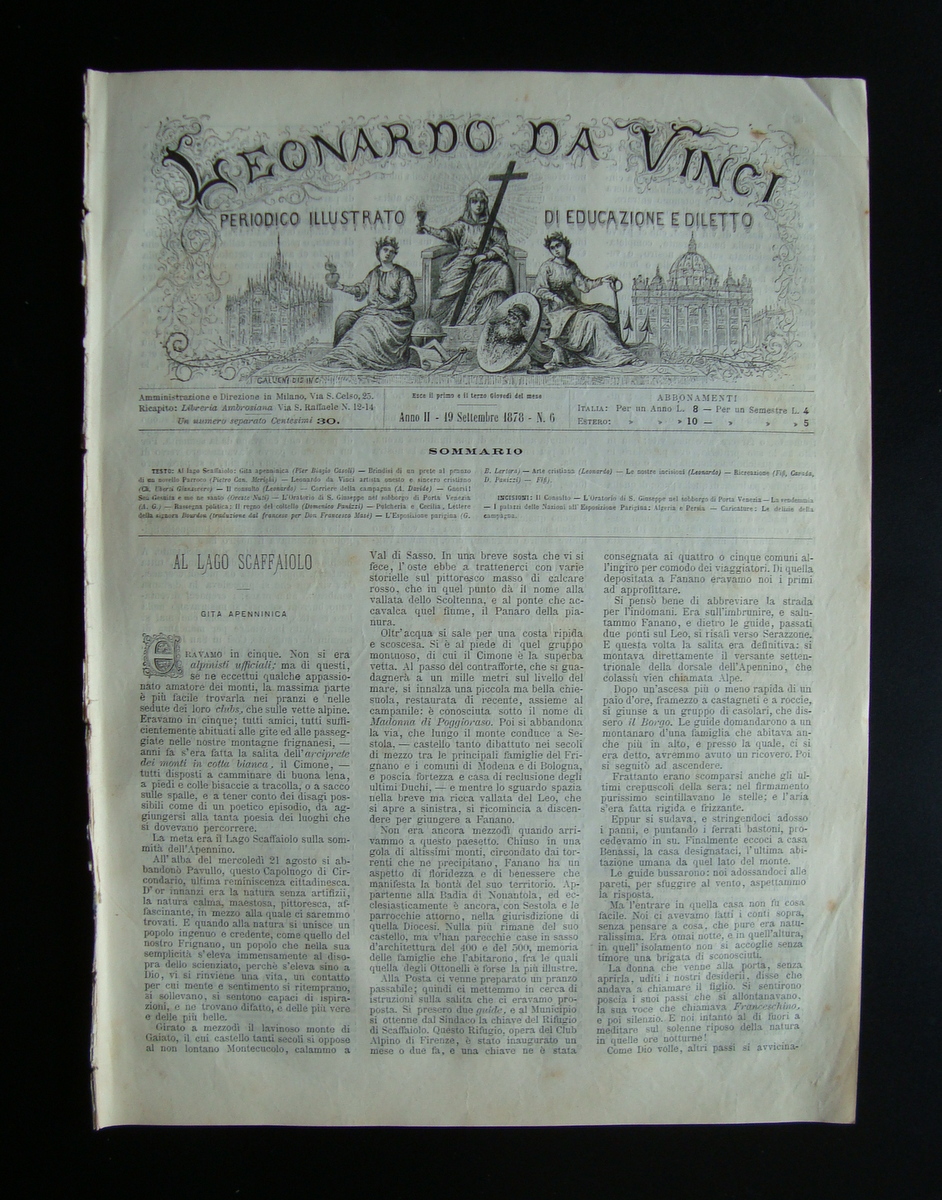 Leonardo Da Vinci Anno II 1878 Numero 6 Al Lago …
