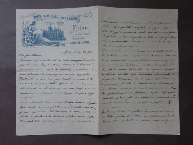 Lettera Intestata Manoscritta 1900 Hotel S.Michel Milano Via Pattari