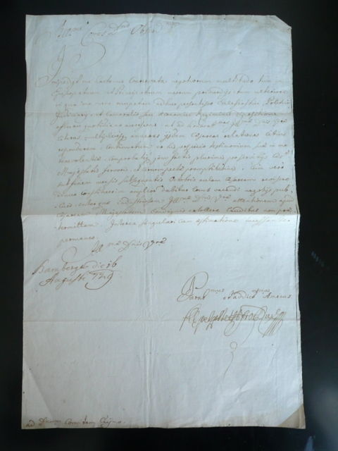 Lettera Manoscritta Autografo Episcopatum Principatum Bamberga 1740