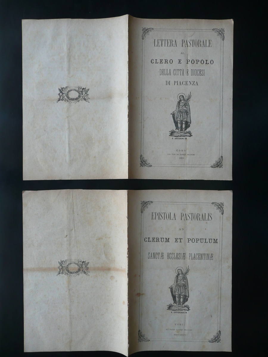 Lettera Pastorale al Clero e al Popolo Piacenza 2 Opuscoli …