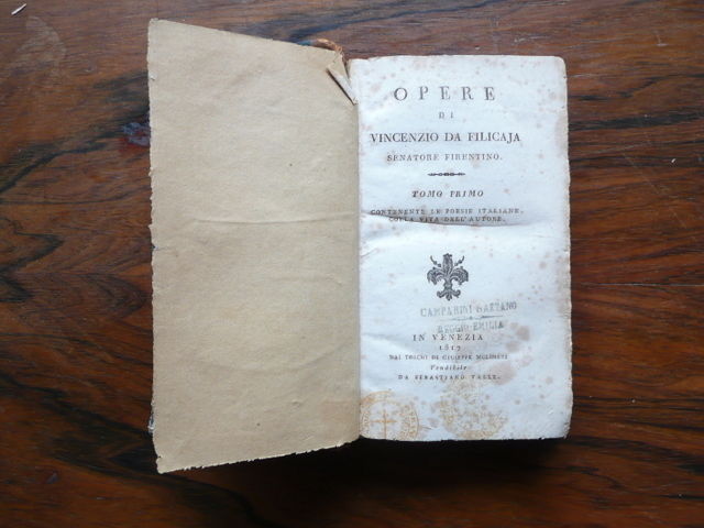 Letteratura Italiana Opere Poesie Prose Vincenzo Filicaja Molinari Venezia 1817