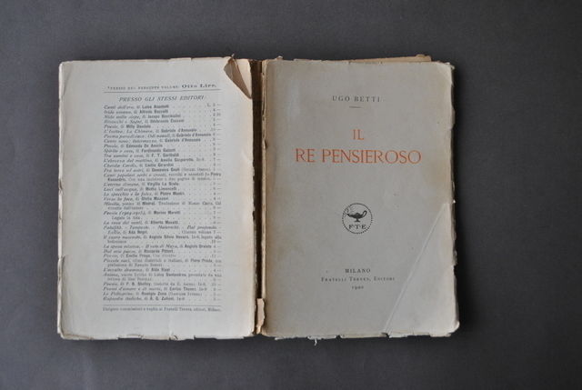 Letteratura Italiana Poesie Betti Re Pensieroso Treves Milano 1922