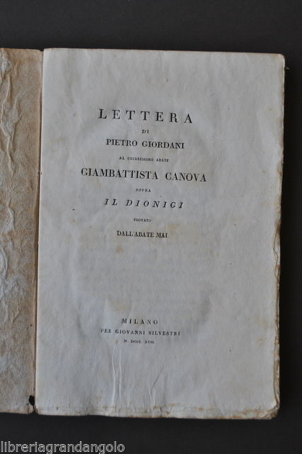 Letteratura Lettera Giordani a Canova Sopra Dionigi Trovato Angelo Mai …
