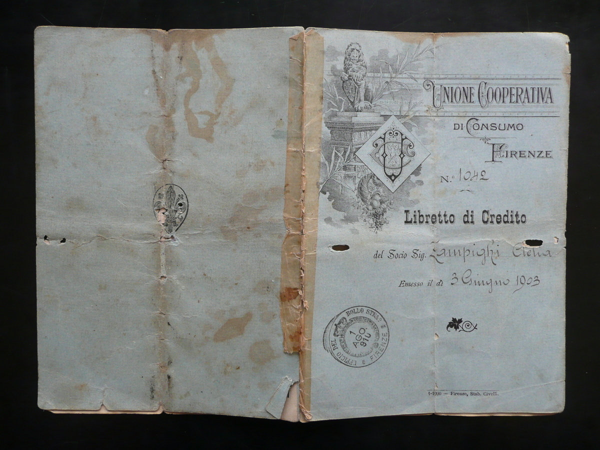 Libretto di Credito Unione Cooperativa di Consumo di Firenze 1903 …