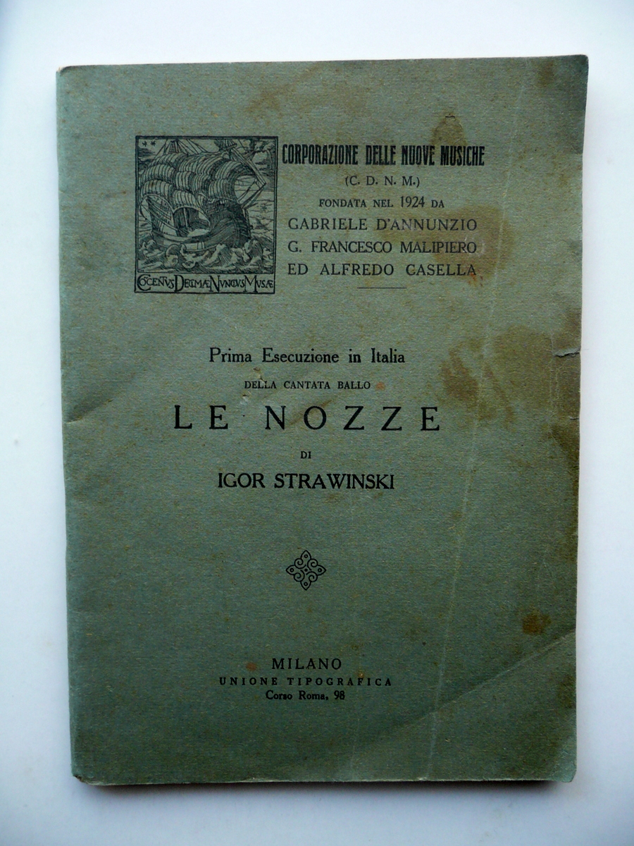 Libretto Le Nozze Strawinski L'Amfiparnaso Orazio Vecchi Milano 1927 Musica