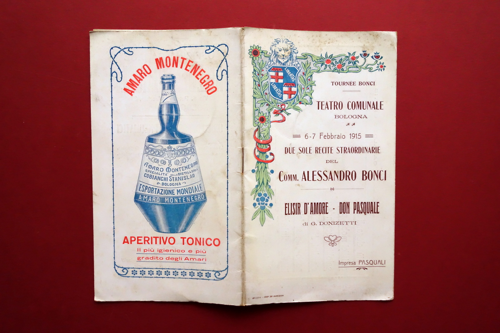Libretto Tournee Bonci Teatro Comunale Bologna Elisir d'Amore Don Pasquale …
