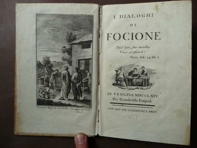 Libri Antichi Dialoghi di Focione Pasquali Venezia 1764 Figurato Veneziano …